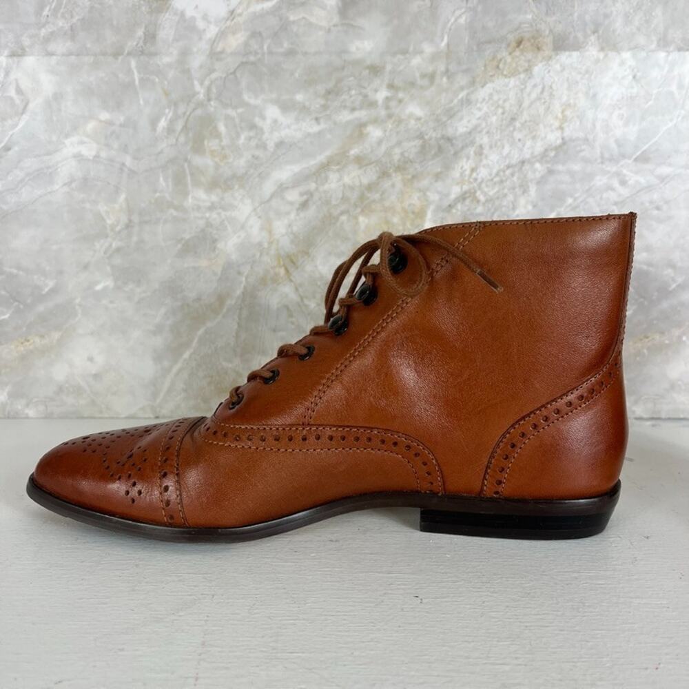Vintage Hunt Club Tan Leather Lace Up Ankle Boots Womens Size 7.5 Brogue Wingtip - Picture 4 of 12